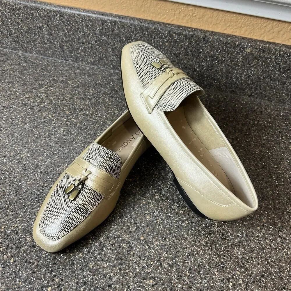 Enzo Angiolini Comfort Flats Womens Sz 7.5M Snake Skin Print Gold Leather Loafer